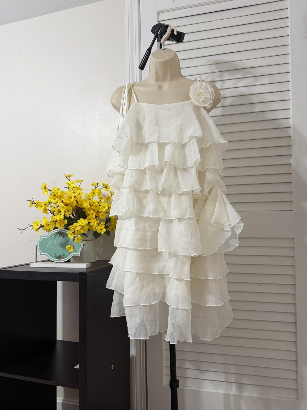 Women’s Cream Ruffled Layered Sundress